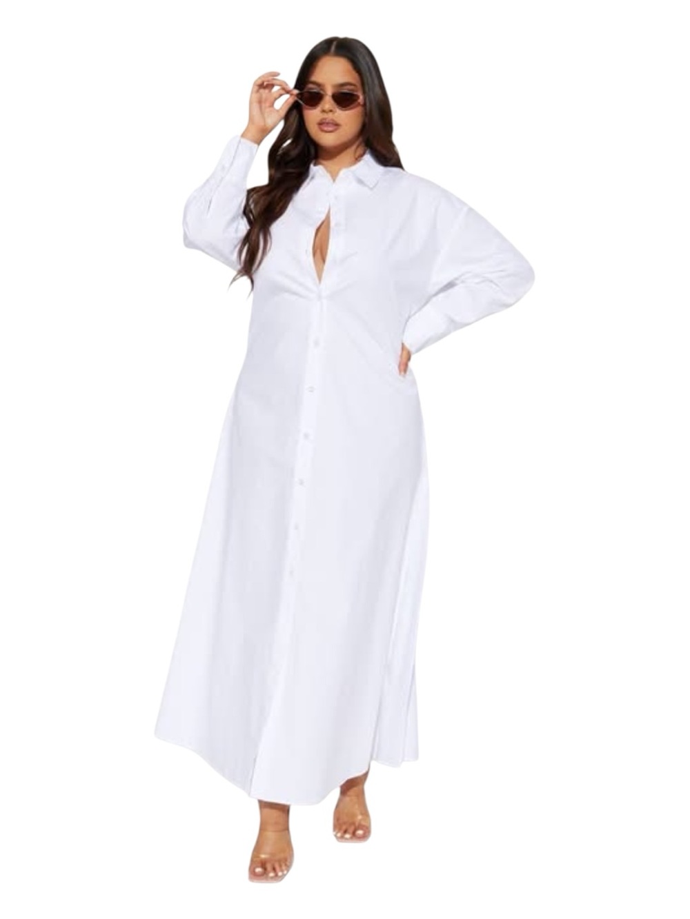 White Button-Front Maxi Shirt Dress 100% Cotton